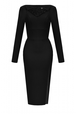 Платье "Мюриэль" черное, с бисером на декольте