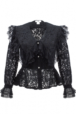 Блуза "Сейлор" черная, кружево, широкий воротник с воланами