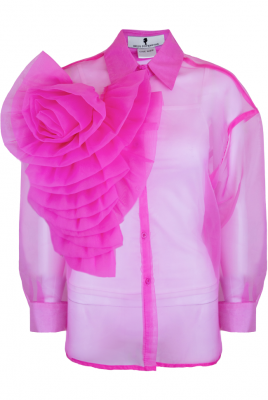 Блуза "Олби" розовая, органза с крупной брошью