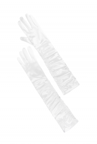 Перчатки белые, атлас (шелк), со сборками