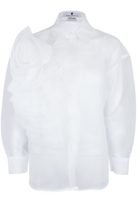 Блуза "Олби" белая, органза с крупной брошью