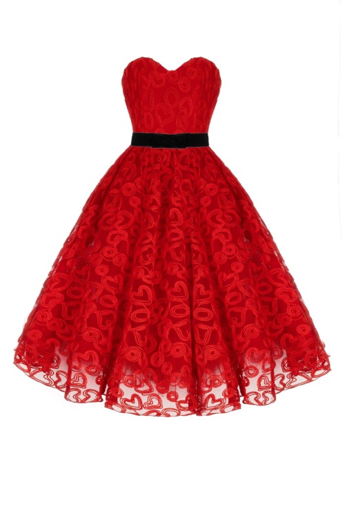Платье "Лоренза" красное кружево, сердечки, миди