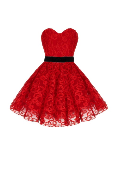 Платье "Лоренза" красное кружево, сердечки, мини