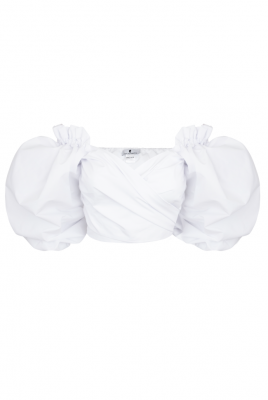 Блуза - топ "Рене" белая, объёмные рукава, на завязках