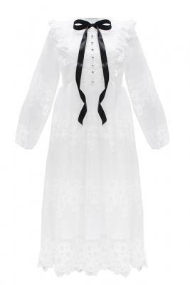 Платье "Адриэль" белое, кружево, цветочный принт, миди