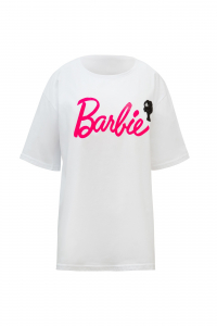 Футболка &quot;Barbie (Барби)&quot; белая, розовый принт, с лого