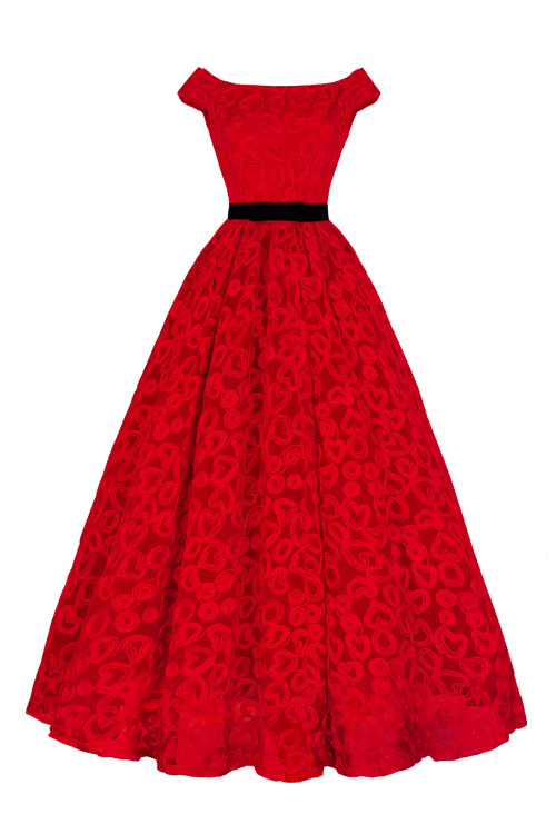 Платье "Мэйкон" сердечки, красное кружево, макси