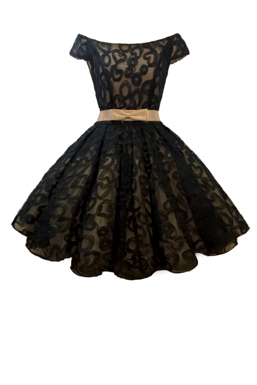 Платье "Мэйкон" сердечки, черное кружево (на бежевом), мини