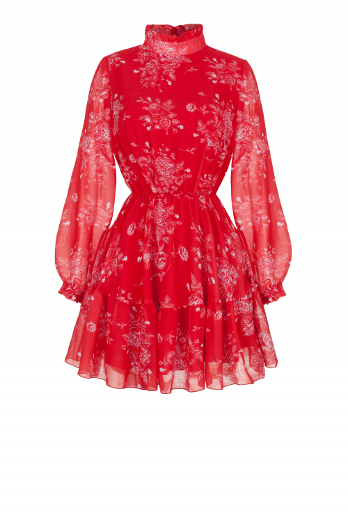 Платье "Амедеа" красное, молочный принт, мини