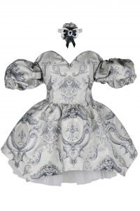 Платье &quot;Версаль&quot; серебристо - серое, атлас, вышивка, вензеля, мини