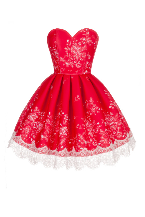 Платье "Аннета" красное, молочный принт, мини