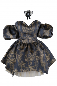 Платье &quot;Версаль&quot; темно - синее с золотистым, атлас, вышивка, вензеля, мини