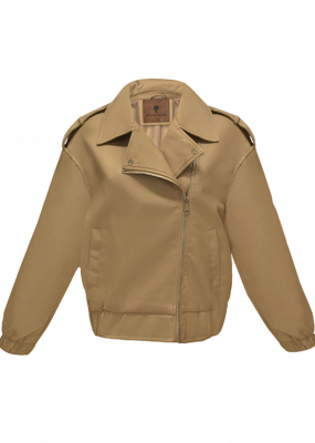 Куртка - косуха "Реми" бежевая, эко-кожа, на резинке пояс и рукава
