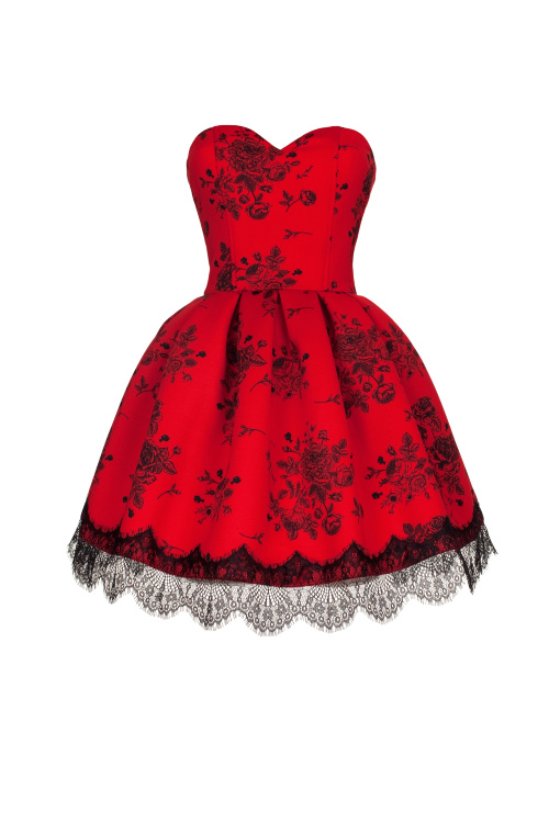 Платье "Аннета" красное, черный принт, мини