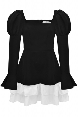 Платье "Элли" черное, белый подол (без пуговиц)