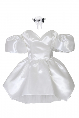 Платье "Бэйлис" белое, сатин (шелк, атлас) мини + подъюбник, чокер