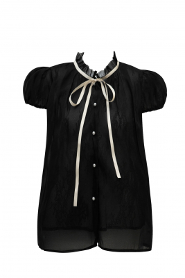 Блуза "Мерсия" черная, фатин с кружевом, лента - бант