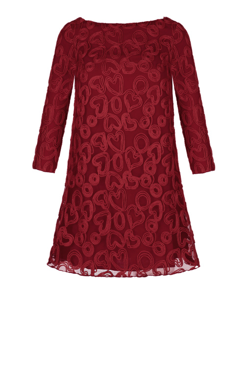 Платье "Дебора" бордовое, кружево сердечки, мини