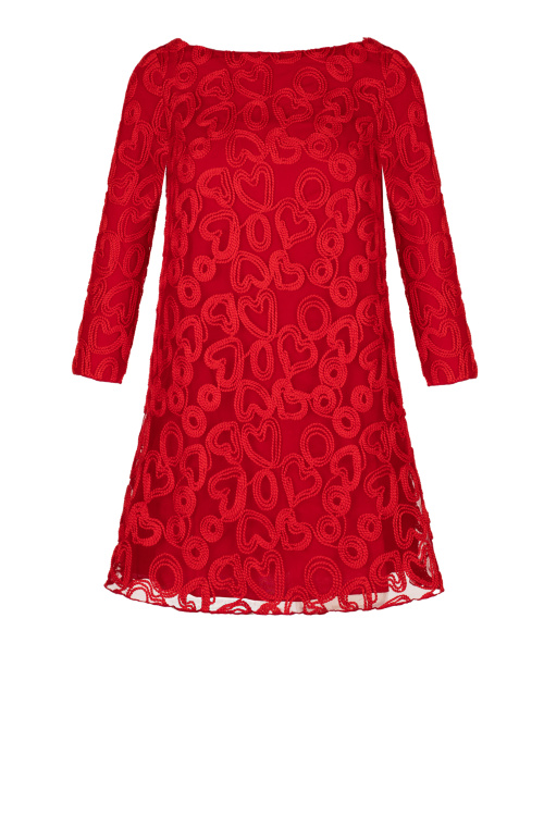 Платье "Дебора" красное , кружево сердечки, мини