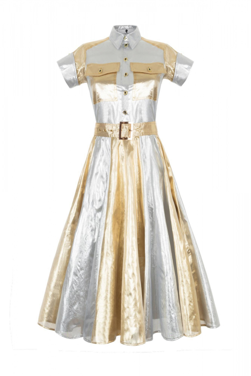 Платье "Оделия" серебристо-золотое, блеск