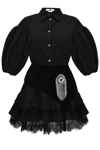 Платье &quot;Рэйчел&quot; черное, с баской, эполетом и брошью из страз